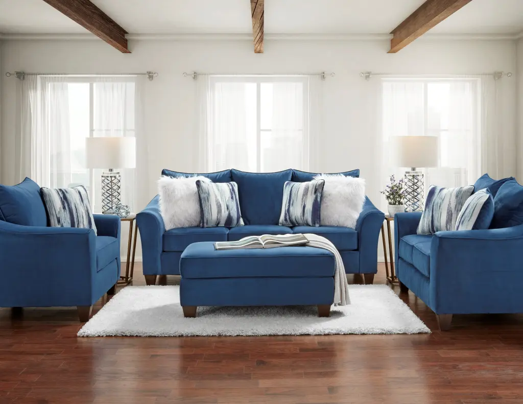 Camero Material 4 Piece Neutral Textured Living Room Set Navy Blue and Espresso hz