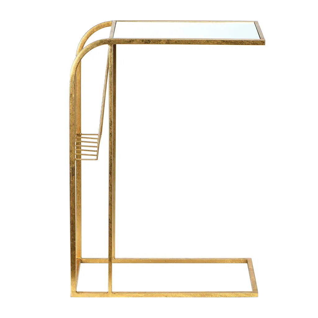 Creative Co-Op Gold Metal Side Table Magazine Rack and Glass Top