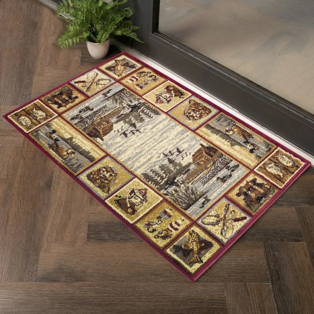 Nature's Nest GC CBL3003 Multi 2x3 Ft Lodge Area Rug Red Polypropylene icona home decor