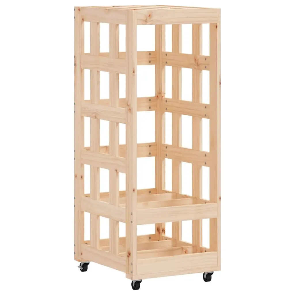 Log Holder Wheels 15.7x19.3x43.3 Inch Solid Wood Pine Firewood Storage