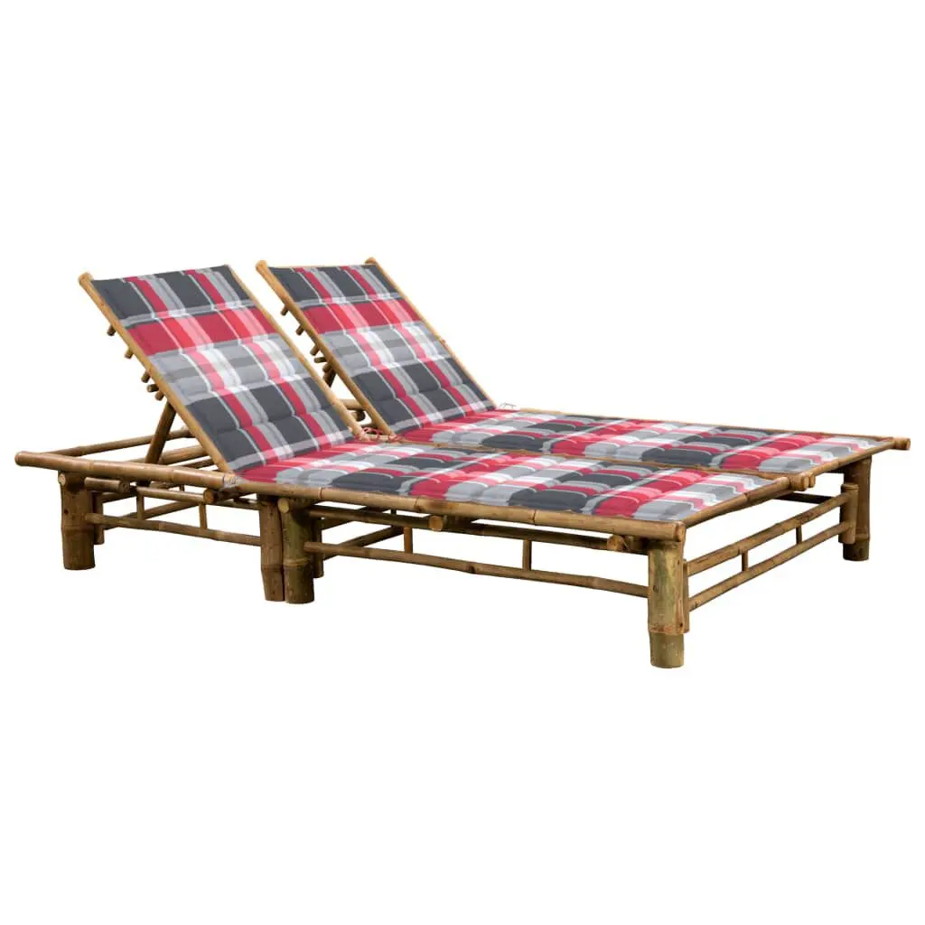 2-Person Sun Lounger Cushions Bamboo Outdoor Recliner
