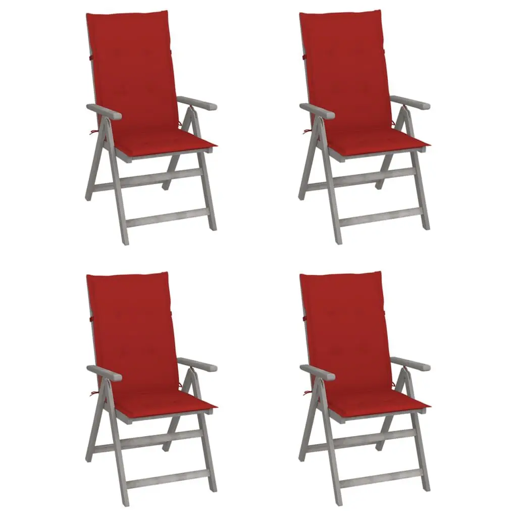 4-Piece Patio Reclining Chairs Cushions Solid Acacia Wood Outdoor Seating Set