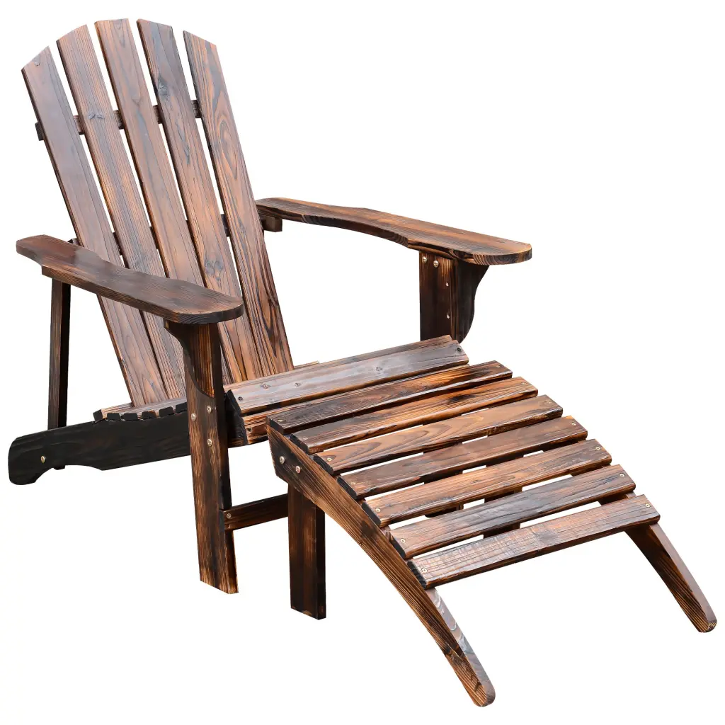 Timberen Adirondack Chair Outdoor Patio Lounge Chair Ottoman Rustic Brown aosom business