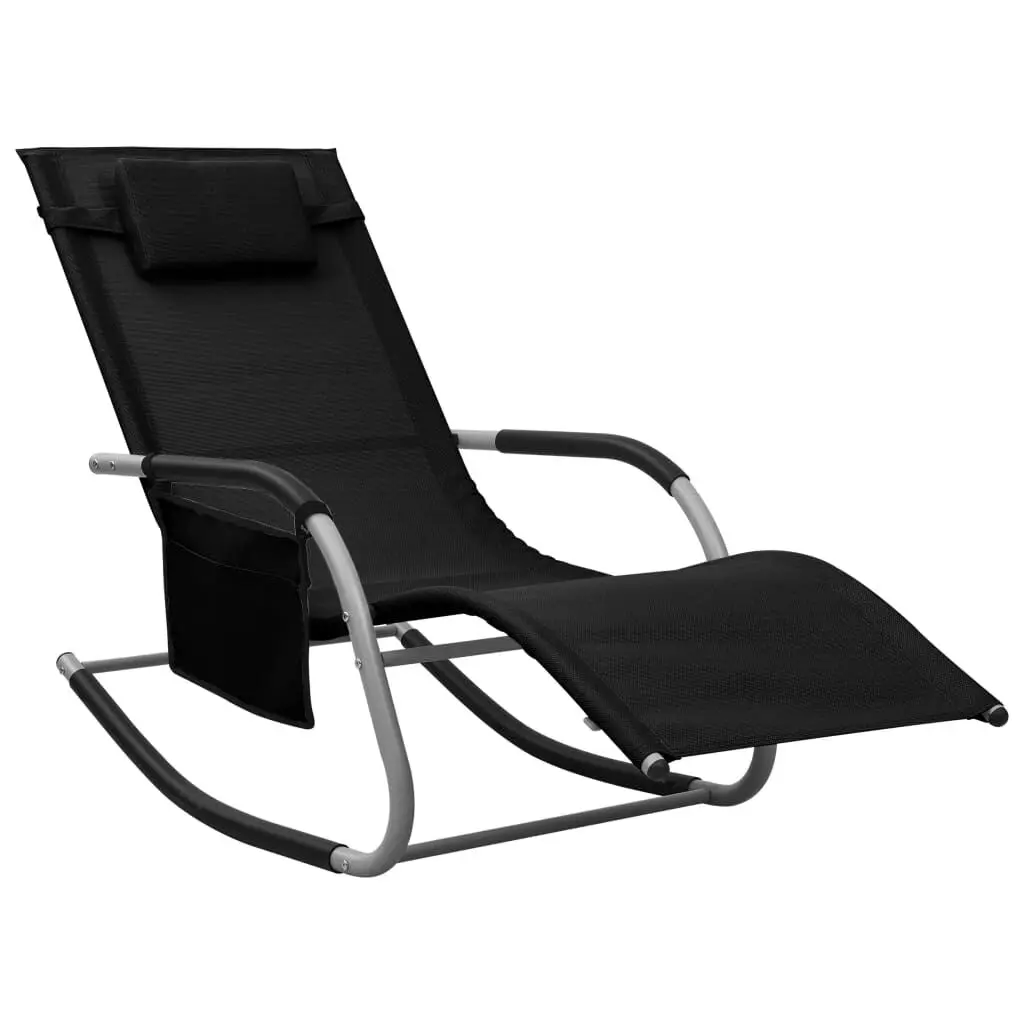 Black and Gray Textilene Sun Lounger Outdoor Patio Reclining Chair