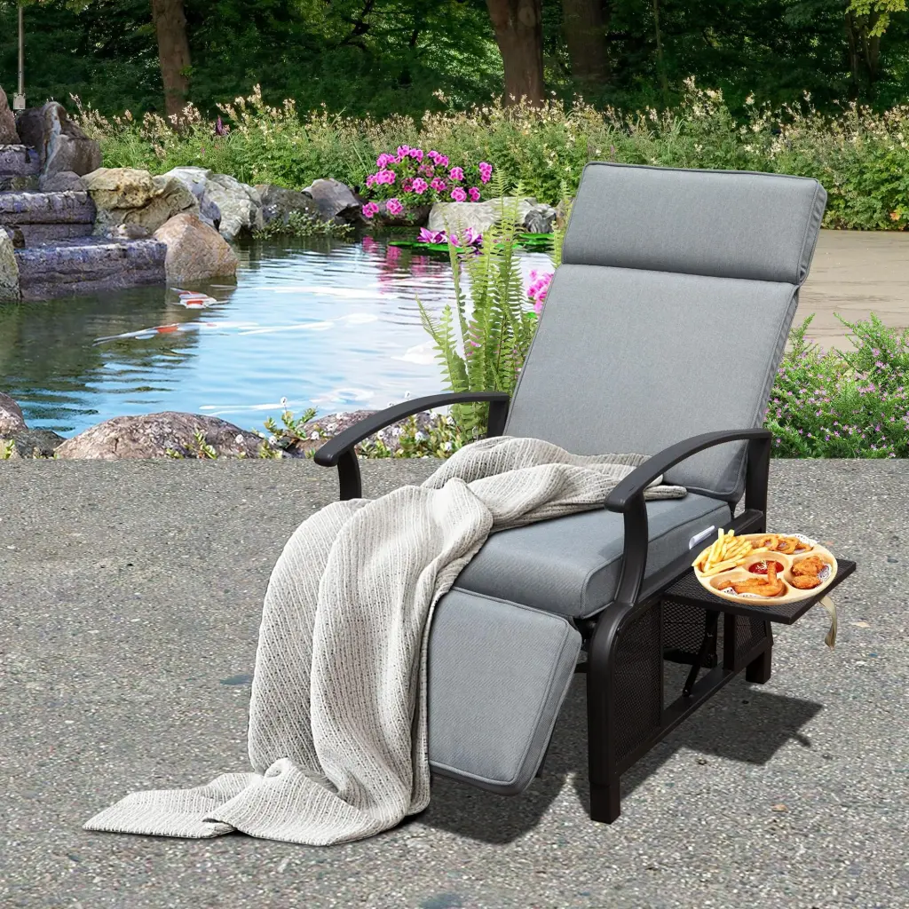 Customizable Patio Recliner Chair Metal Outdoor Lounge Chair Flip Table crefise patio life