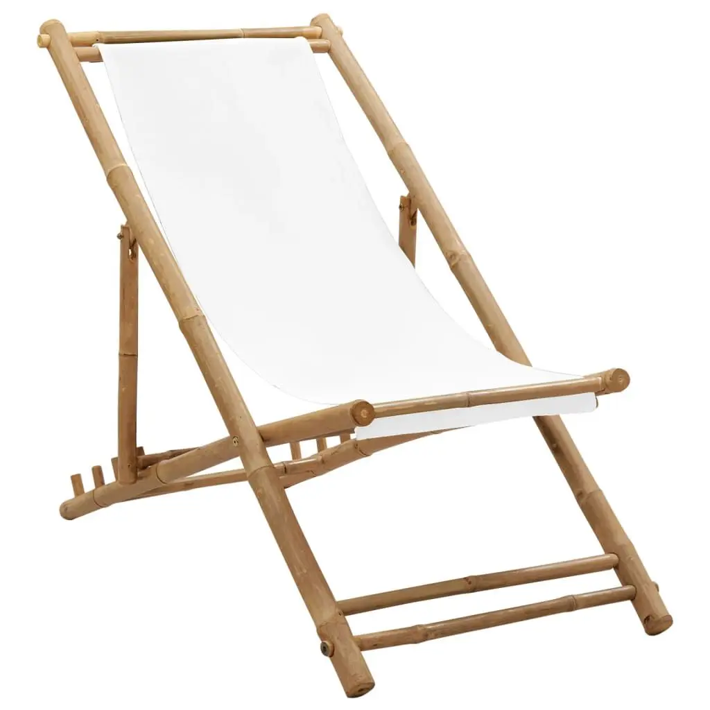 Patio Deck Chair Bamboo and Canvas Outdoor Lounge Chair