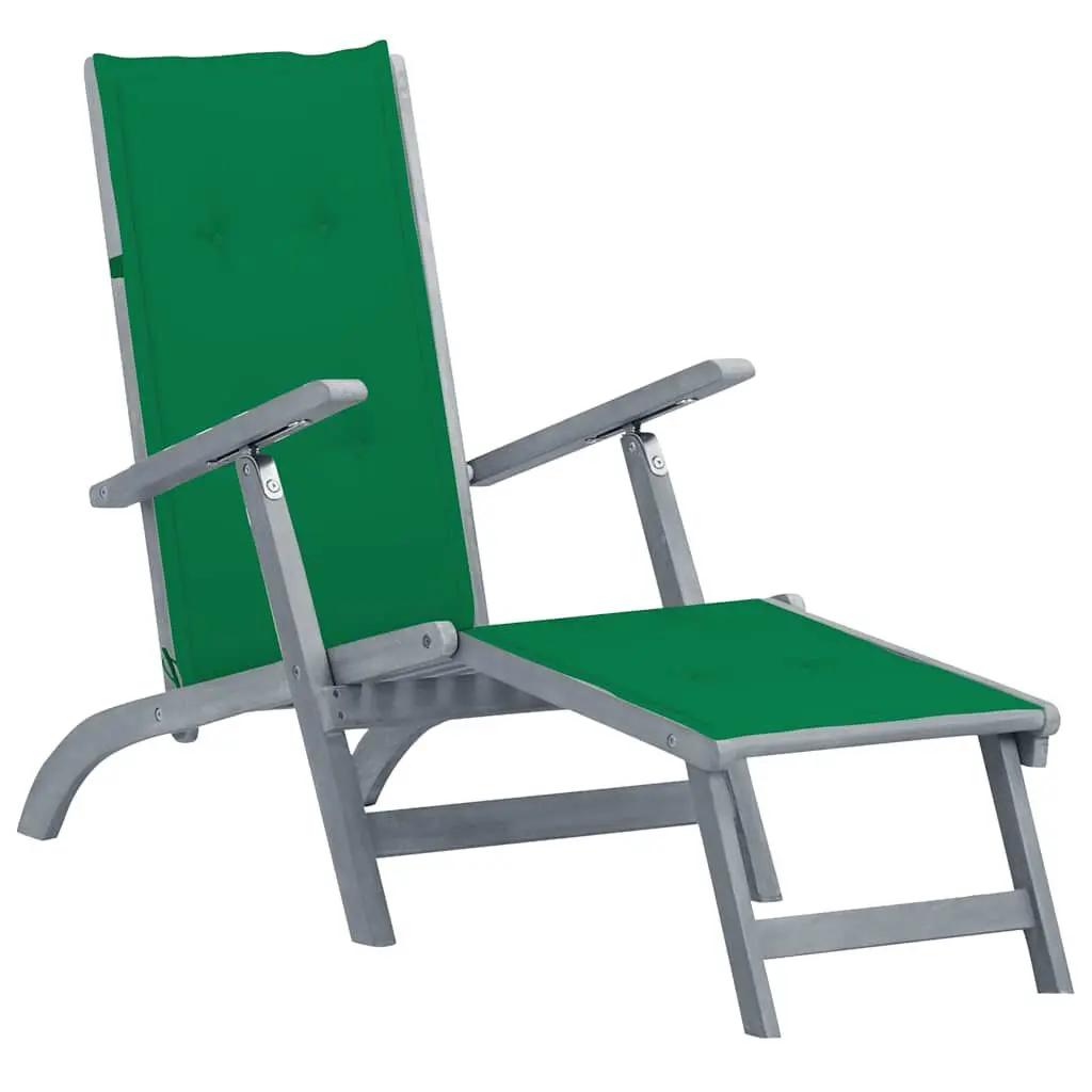 Patio Deck Chair Footrest and Cushion Solid Acacia Wood Outdoor Lounge