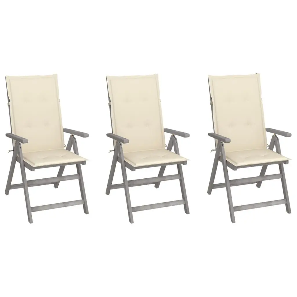Patio Reclining Chairs 3 pcs Cushions Solid Acacia Wood Outdoor Furniture Set