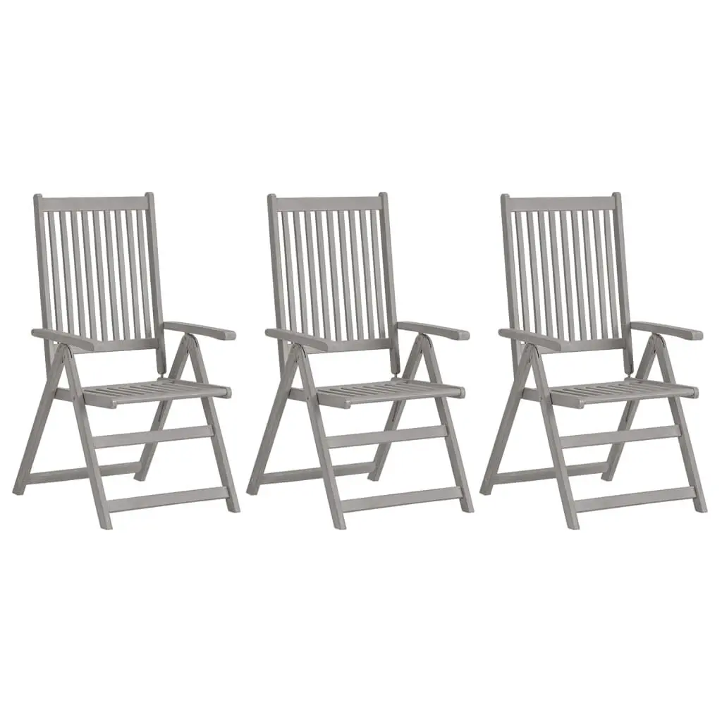 Patio Reclining Chairs 3 Pieces Gray Solid Acacia Wood Outdoor Furniture