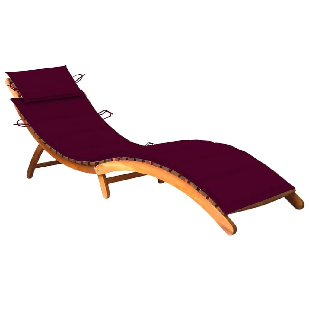 Patio Sun Lounger Cushion Solid Acacia Wood Adjustable Recliner Chair