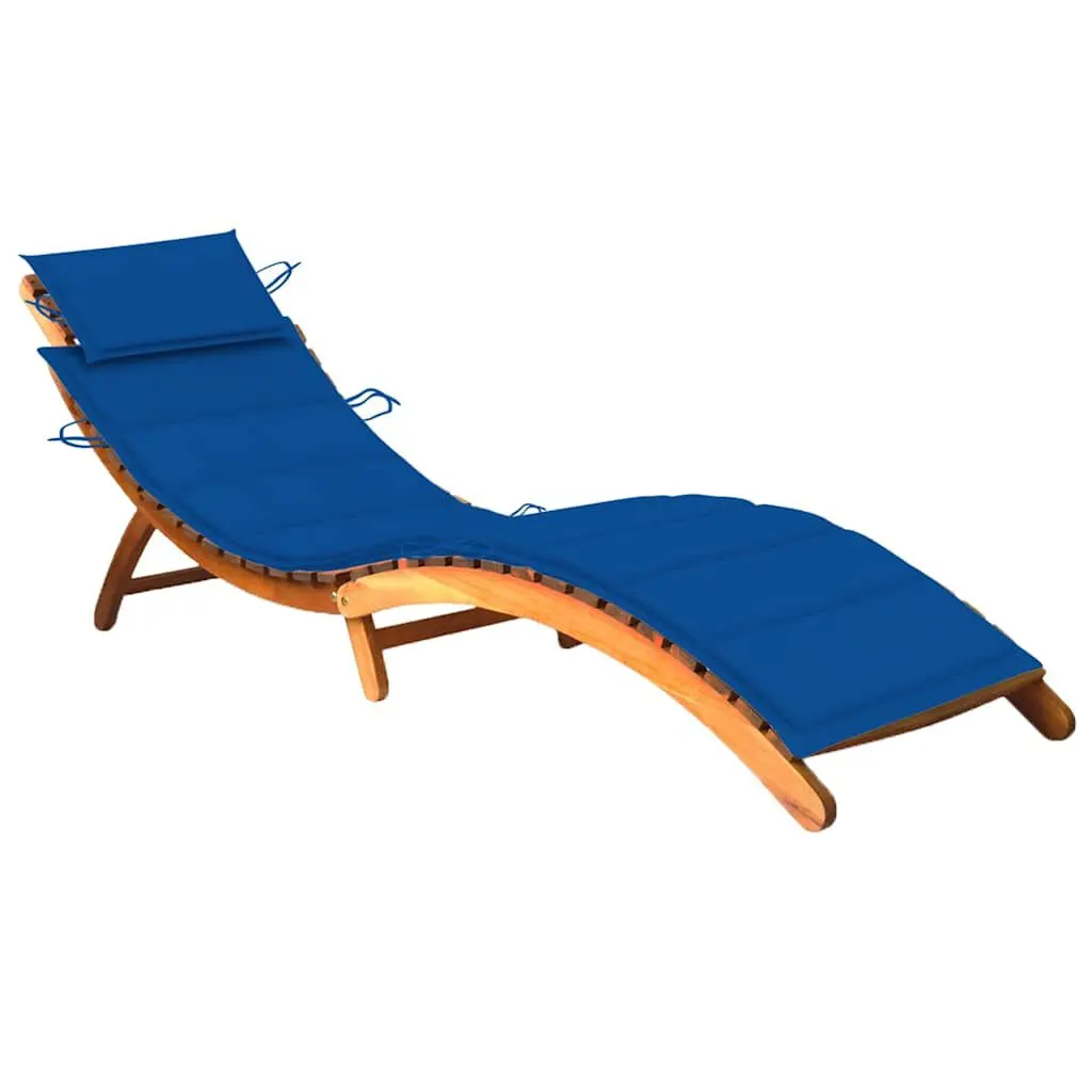 Patio Sun Lounger Cushion Solid Acacia Wood Outdoor Lounge Chair