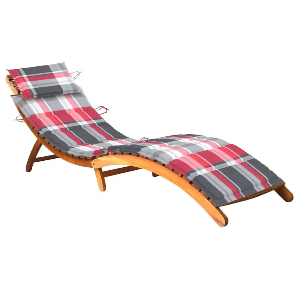 Patio Sun Lounger Cushion Solid Acacia Wood Outdoor Lounge Chair