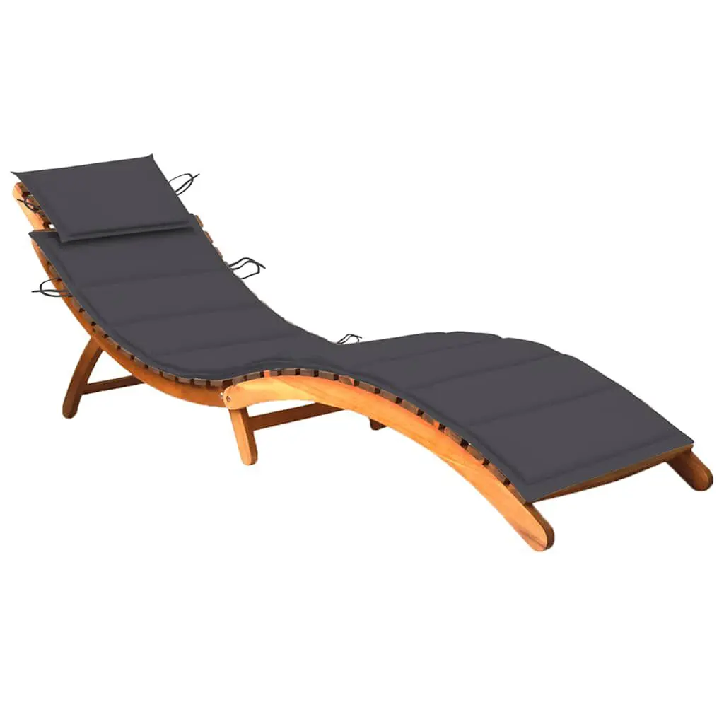 Patio Sun Lounger Cushion Solid Acacia Wood Outdoor Furniture