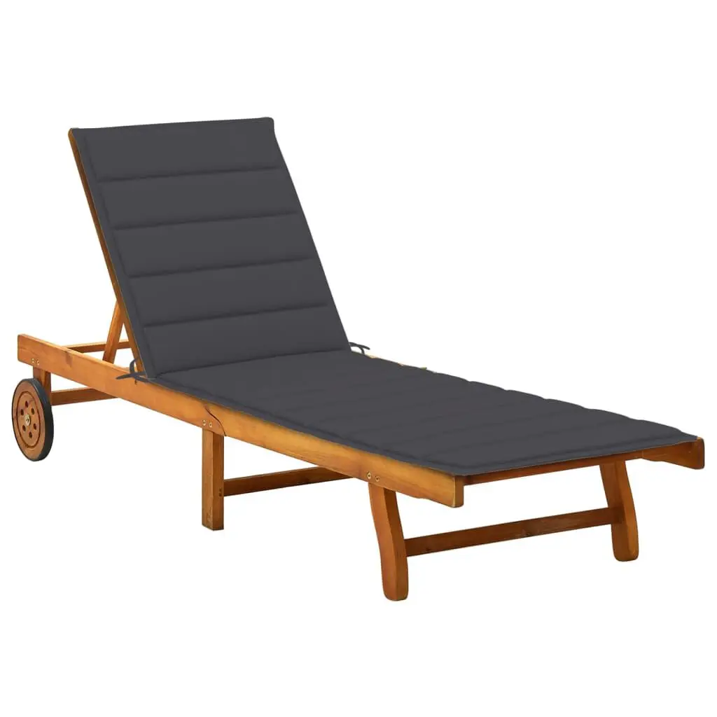 Patio Sun Lounger Cushion Solid Acacia Wood Outdoor Furniture