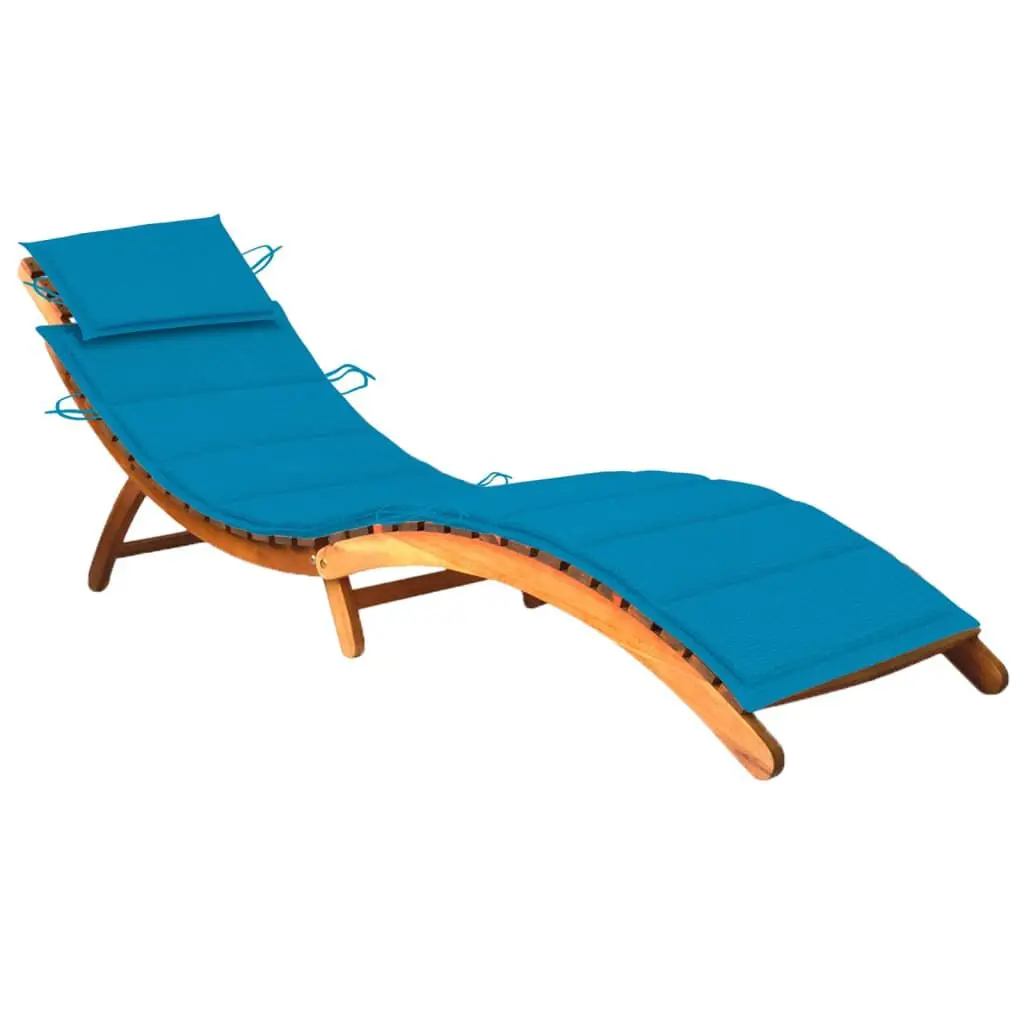 Patio Sun Lounger Cushion Solid Acacia Wood Outdoor Furniture