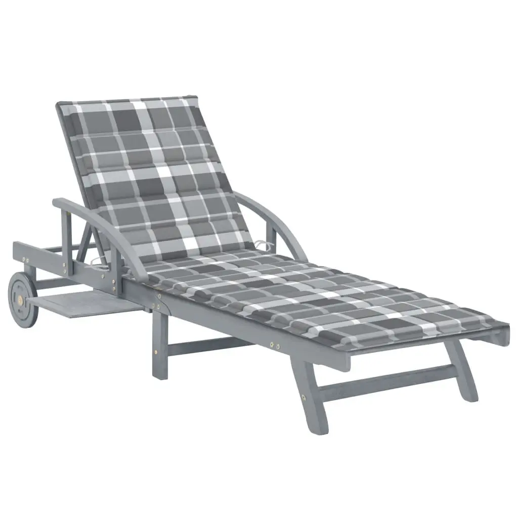 Patio Sun Lounger Cushion Solid Wood Acacia Outdoor Recliner Chair