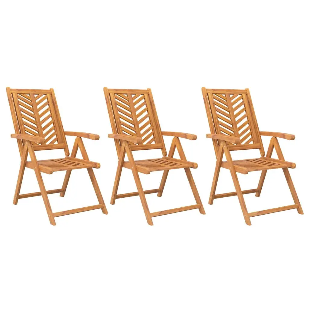 3 Piece Solid Acacia Wood Reclining Patio Chairs Adjustable Outdoor Seating