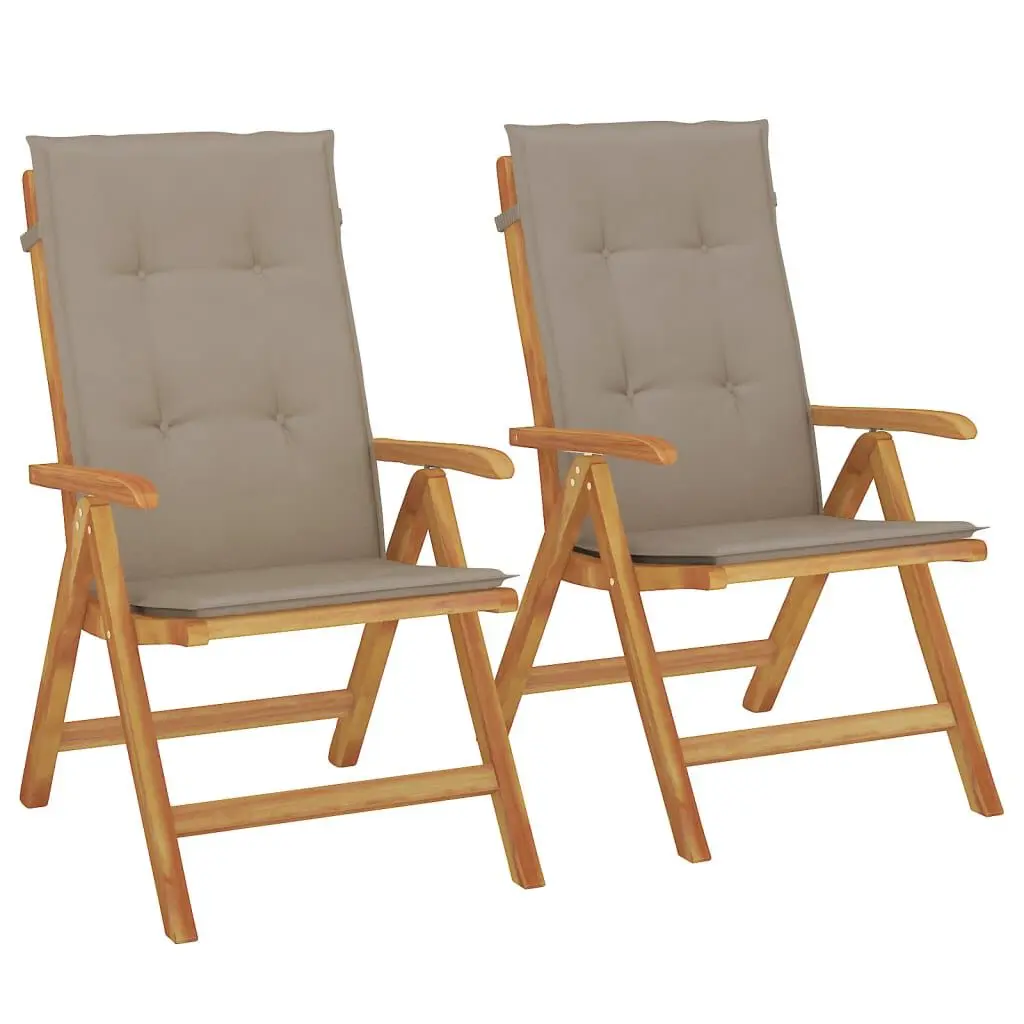 2 Reclining Patio Chairs Cushions Solid Wood Teak Outdoor Lounge