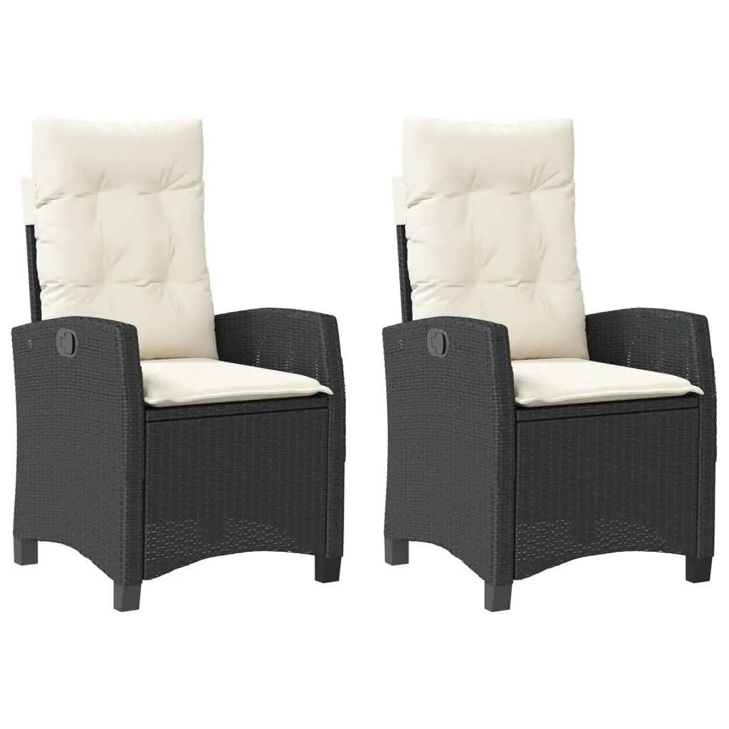 Reclining Patio Chairs 2 Pieces Cushions Black Poly Rattan Outdoor Set