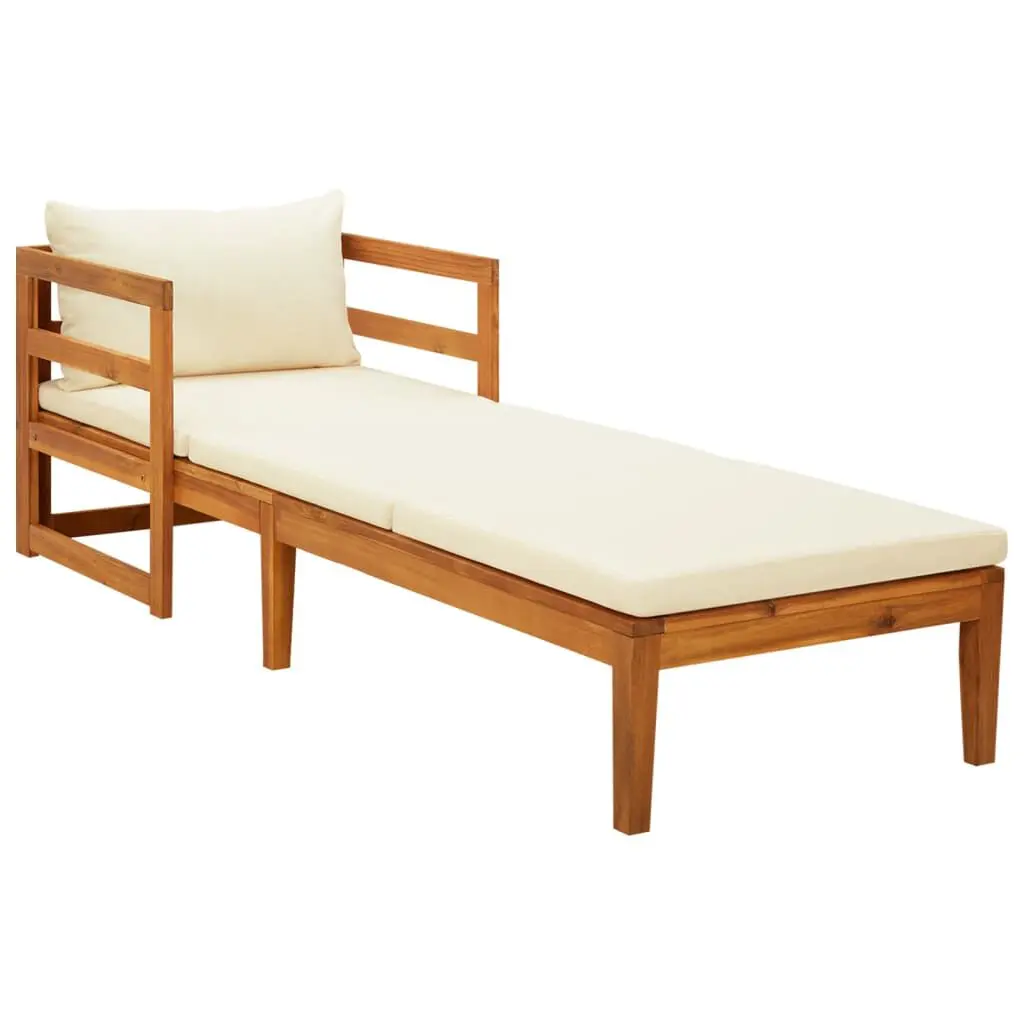 Sun Lounger Cream White Cushions Solid Acacia Wood Outdoor Patio Furniture