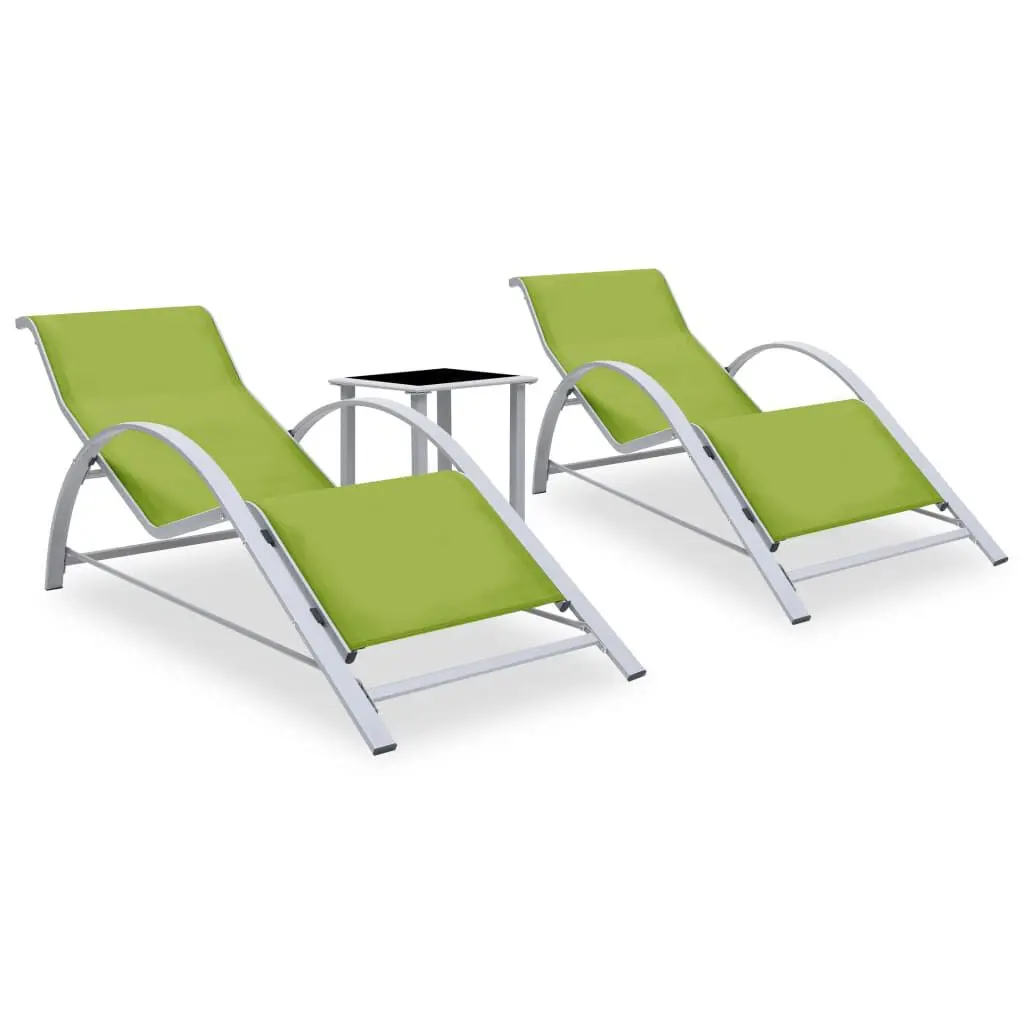 Sun Loungers 2 pcs Table Aluminum Green Outdoor Patio Furniture Set