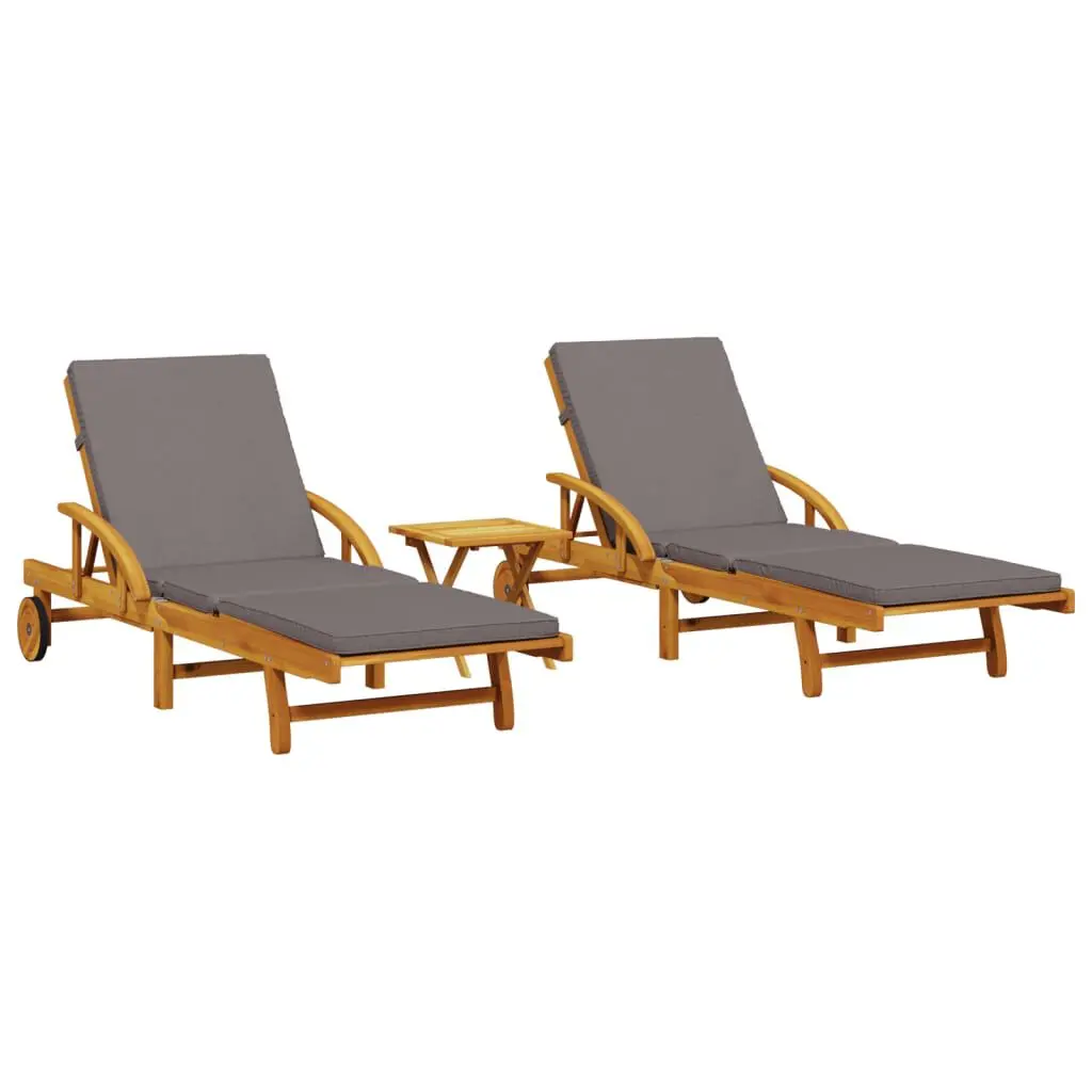 Sun Loungers 2 pcs Table Solid Wood Acacia Outdoor Poolside Furniture