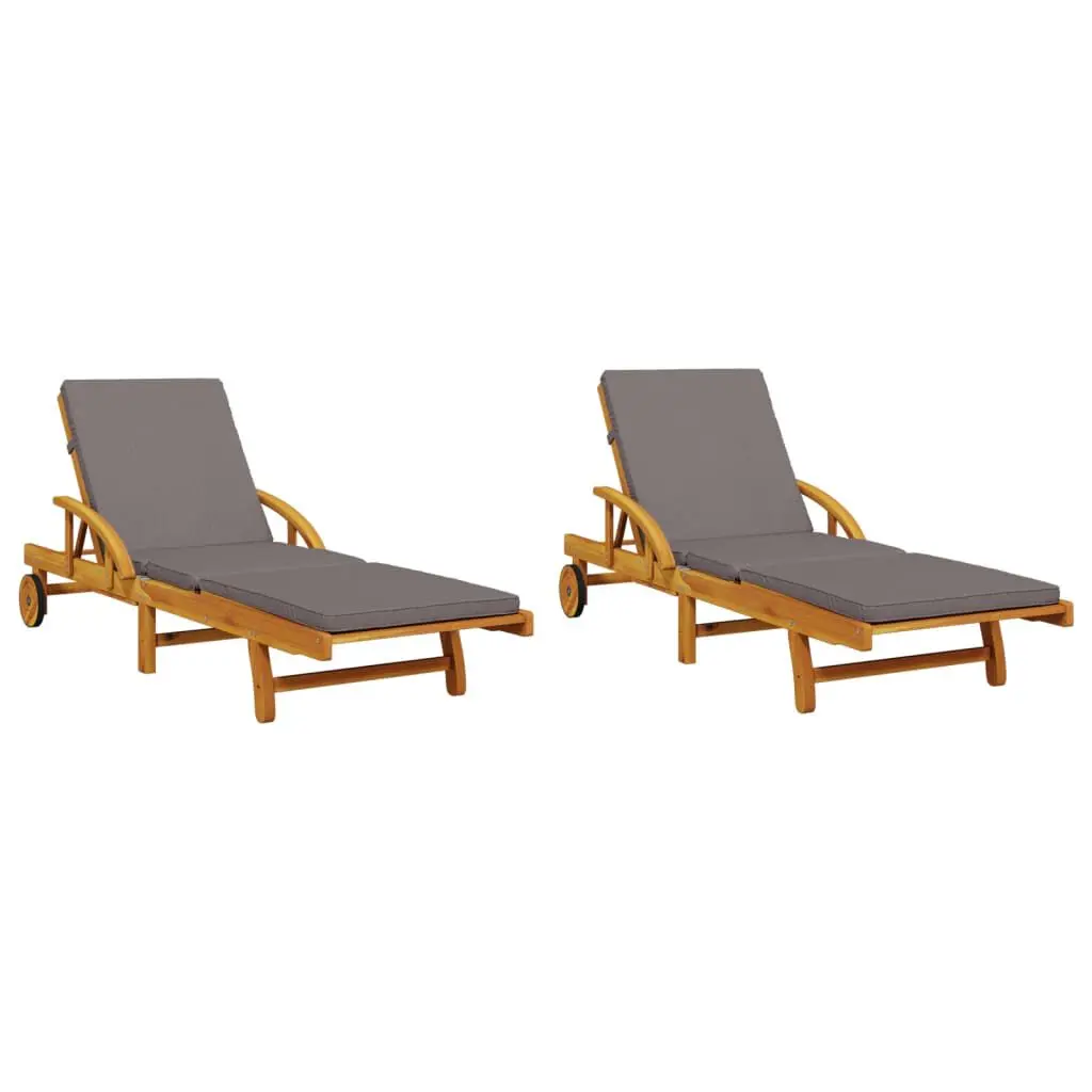 Sun Loungers 2 Piece Set Cushions 78.7x26.8x32.7 Inch Solid Wood Acacia Poolside Furniture
