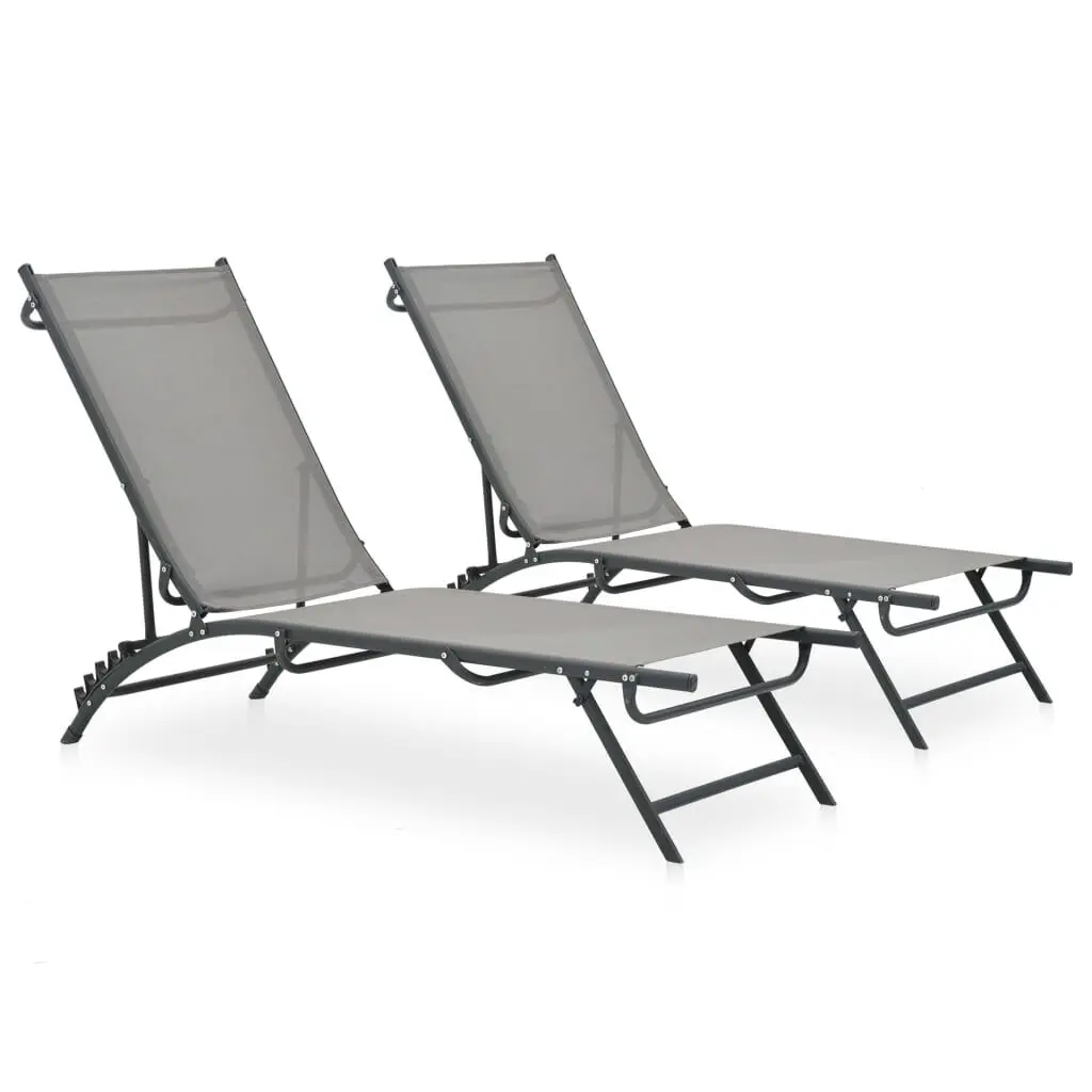 Sun Loungers 2 Piece Set Textilene Fabric and Steel Frame Outdoor Chaise Lounge