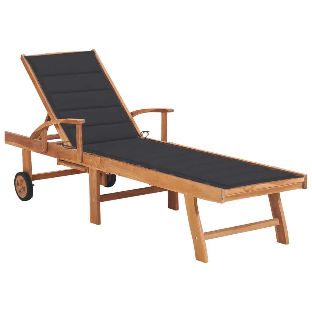 Teak Wood Sun Lounger Anthracite Cushion Outdoor Patio Furniture