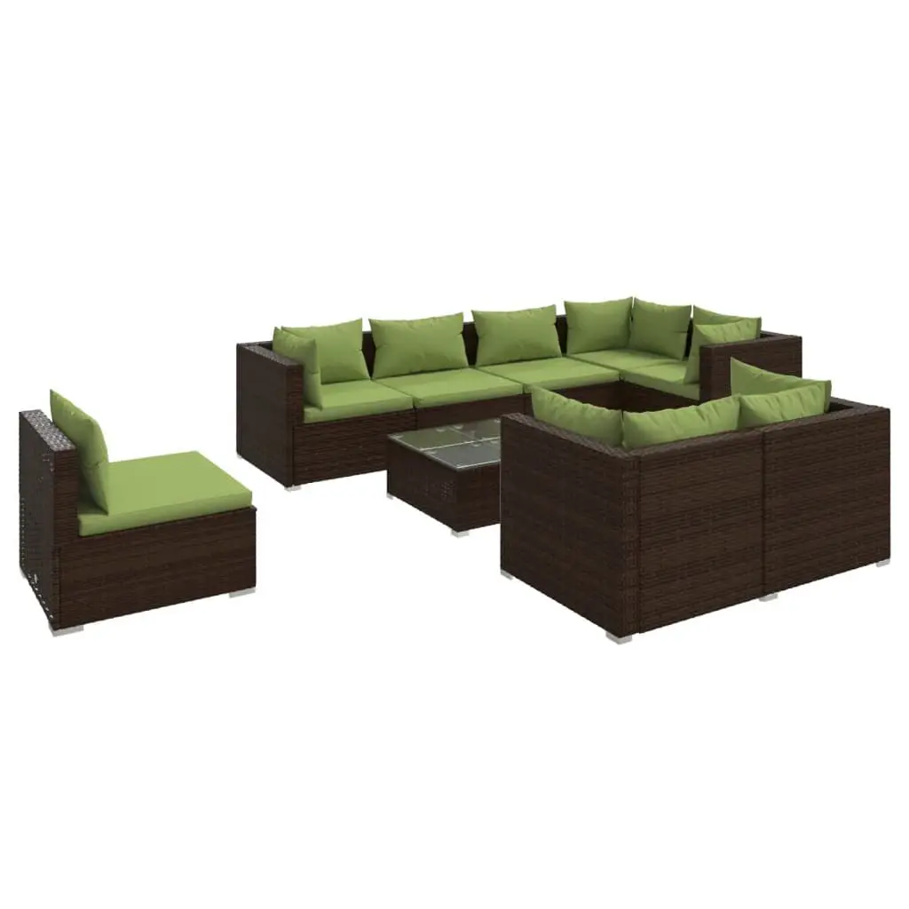 Brown 9 Piece Patio Lounge Set Cushions Luxurious Poly Rattan Outdoor Furniture