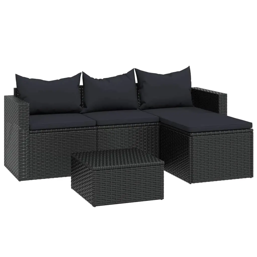 Patio Lounge Set Black Poly Rattan Outdoor Furniture