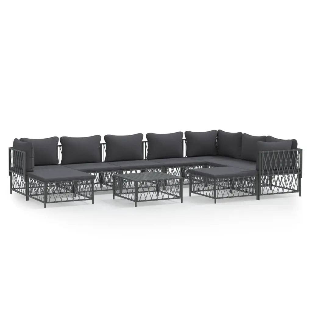 10 Piece Anthracite Steel Patio Lounge Set Weatherproof Cushions