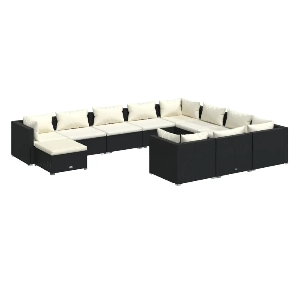 11 Piece Black Poly Rattan Garden Lounge Set Cushions Outdoor Living