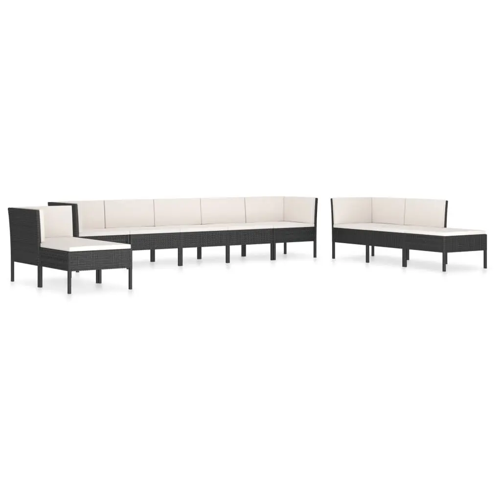 10 Piece Black Poly Rattan Patio Lounge Set Cushions Outdoor Furniture