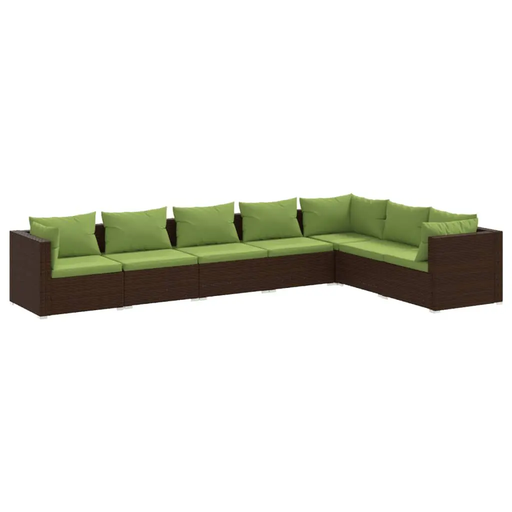 7 Piece Brown Poly Rattan Patio Lounge Set Cushions Outdoor Furniture
