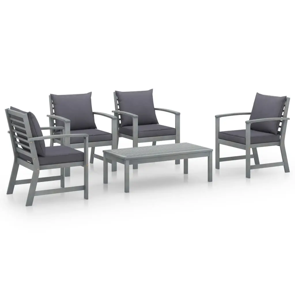 5 Piece Garden Lounge Set Cushion Solid Acacia Wood Gray Outdoor Furniture