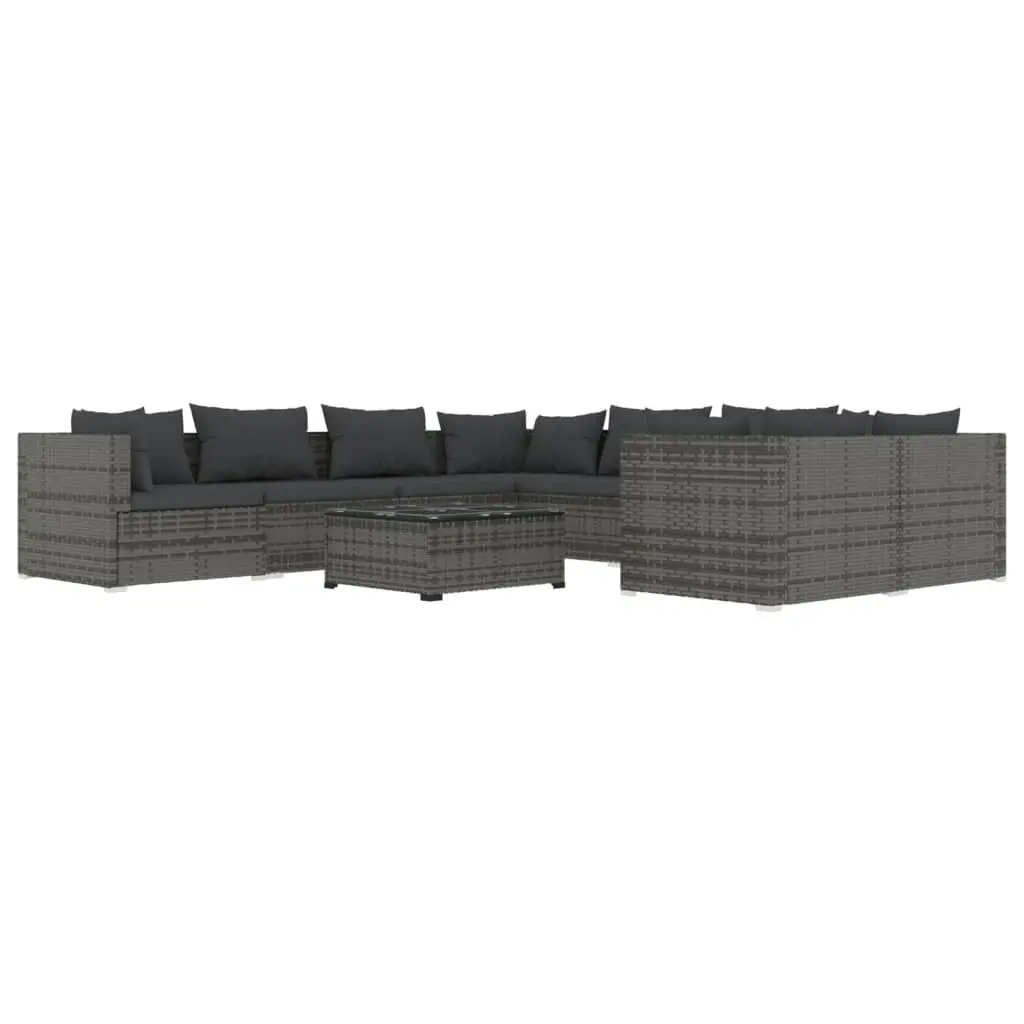 9 Piece Garden Lounge Set Cushions Poly Rattan Gray Outdoor Furniture