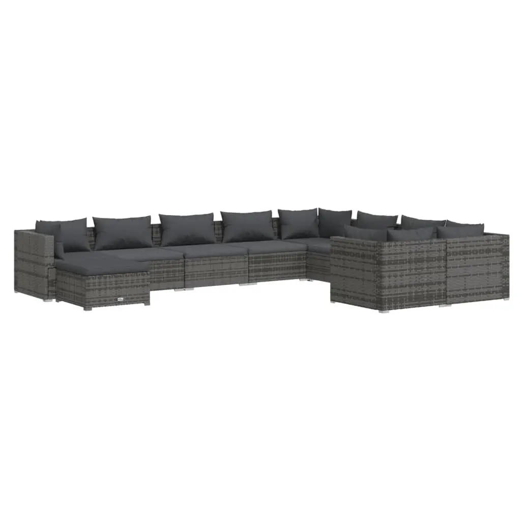 10 Piece Garden Lounge Set Cushions Poly Rattan Gray Outdoor Seating
