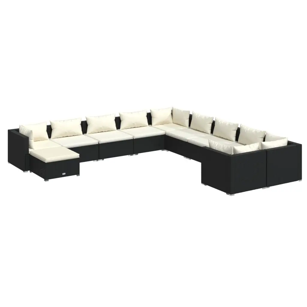 11 Piece Garden Lounge Set Cushions Poly Rattan Black Outdoor Furniture