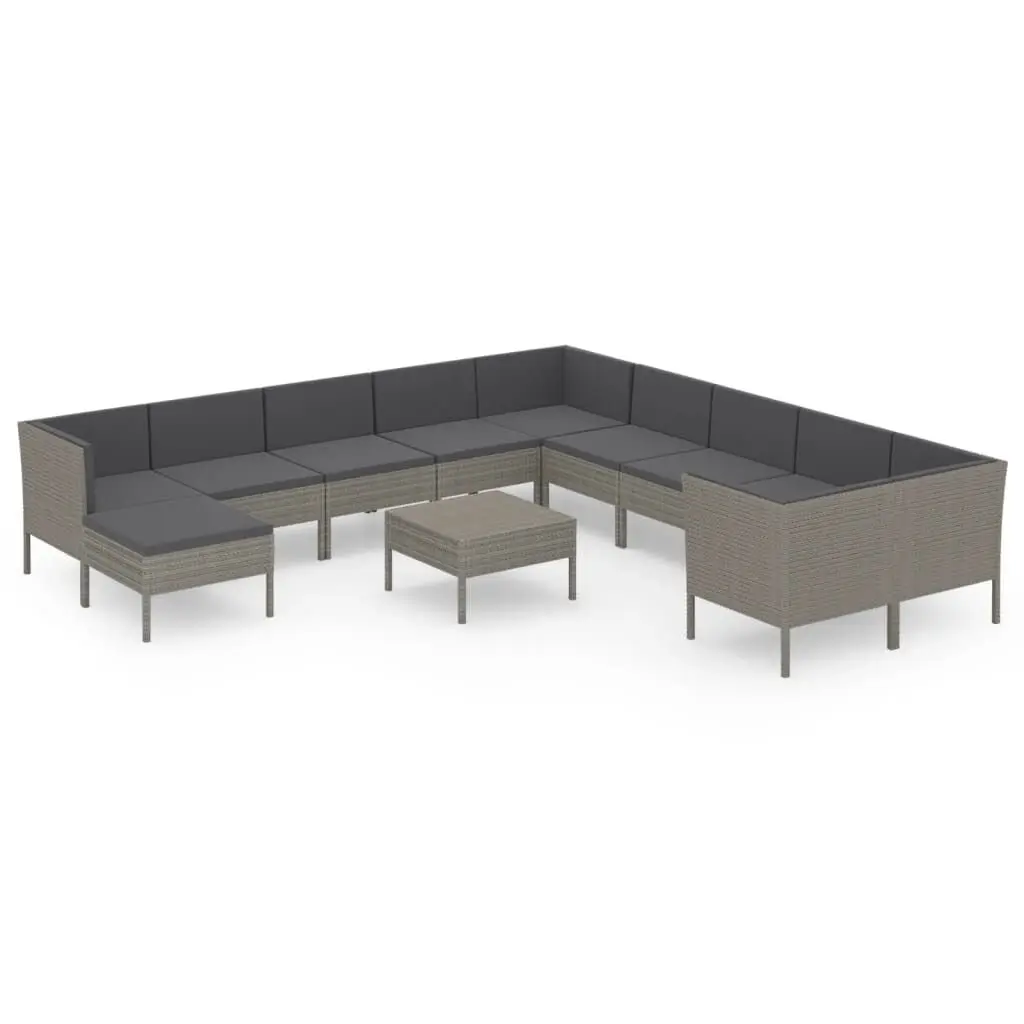 12 Piece Gray Poly Rattan Patio Lounge Set Cushions Outdoor Living
