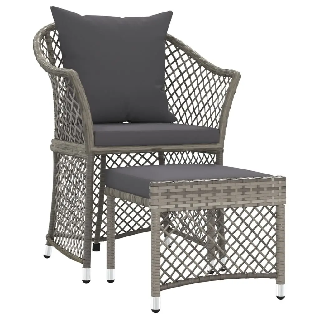 2 Piece Gray Poly Rattan Patio Lounge Set All-Weather Cushions