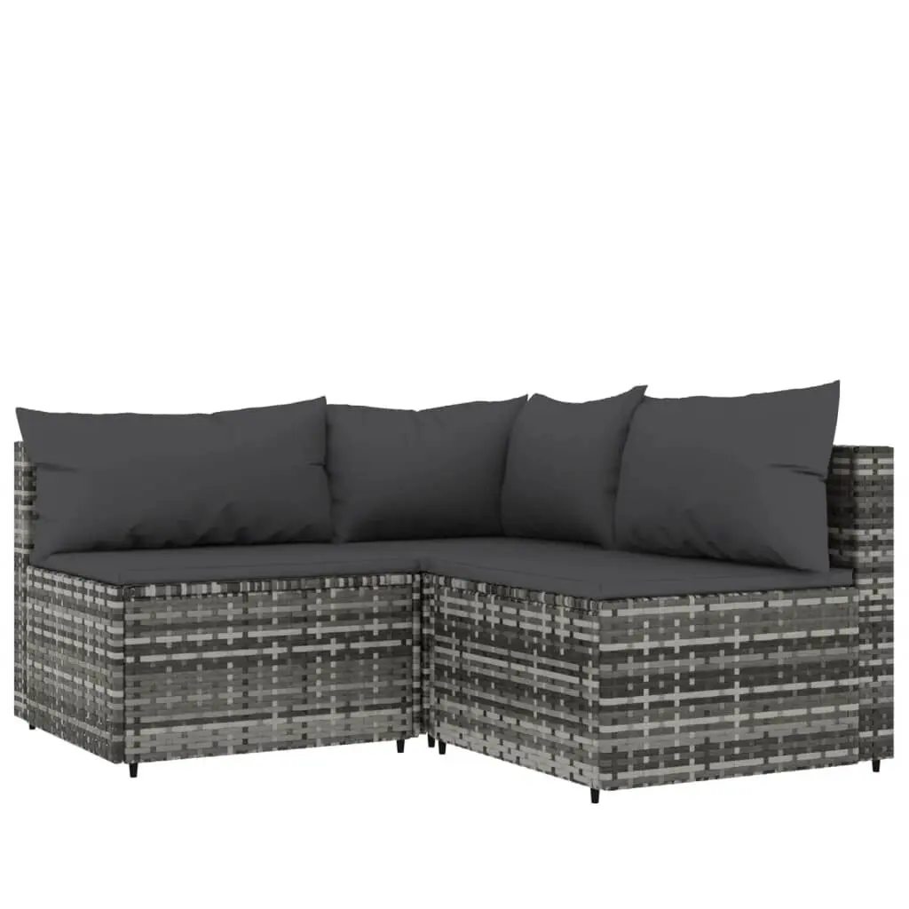 3 Piece Gray Poly Rattan Patio Lounge Set Cushions Outdoor Furniture