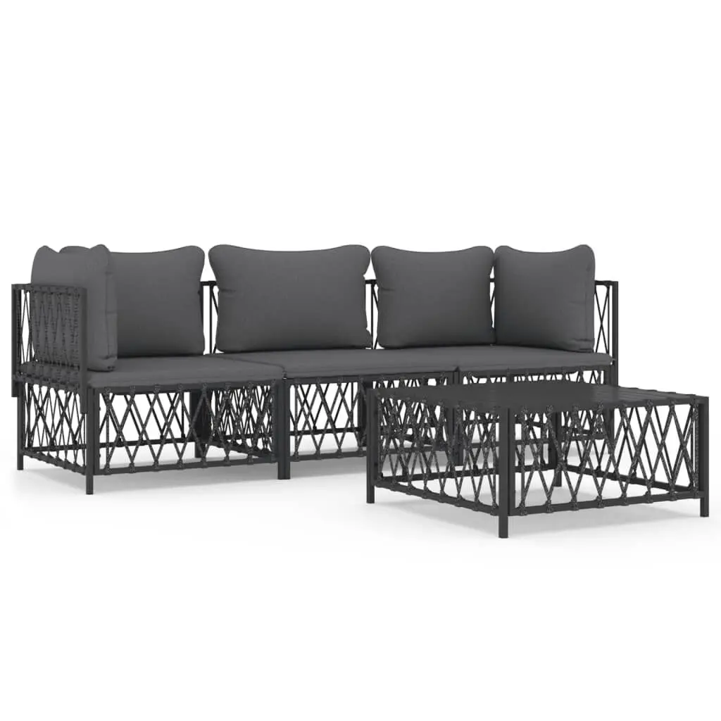 4 Piece Patio Lounge Set Anthracite Cushions Steel Outdoor Furniture