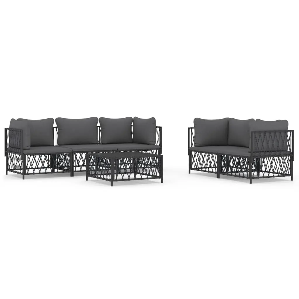 6 Piece Patio Lounge Set Anthracite Cushions Steel Outdoor Furniture