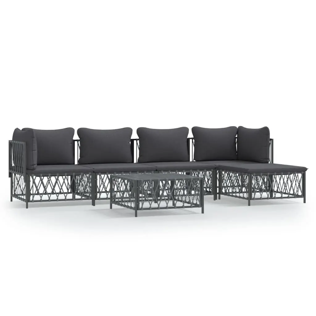 6 Piece Patio Lounge Set Anthracite Cushions Steel Outdoor Furniture