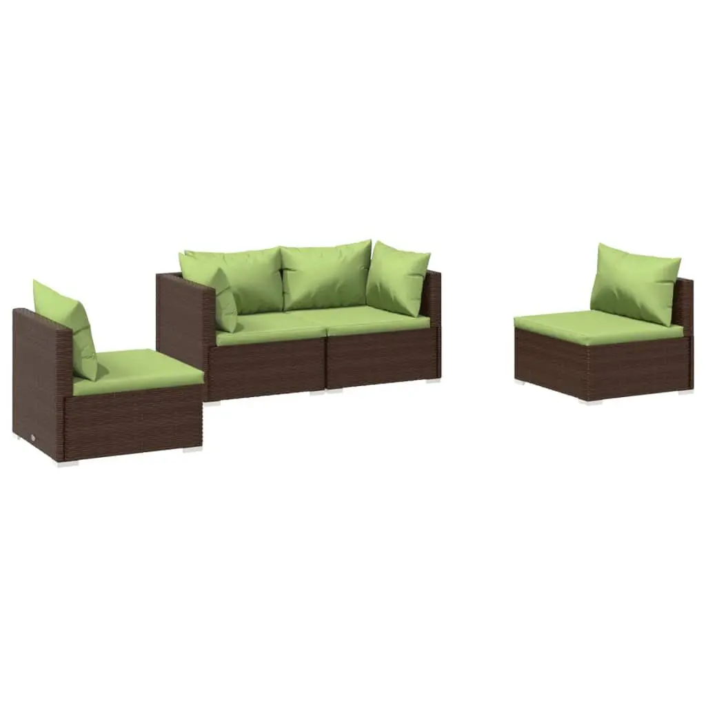 4 Piece Patio Lounge Set Brown Cushions Poly Rattan Outdoor Furniture