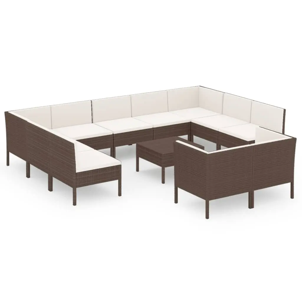 12 Piece Patio Lounge Set Brown Poly Rattan Cushions Outdoor Furniture
