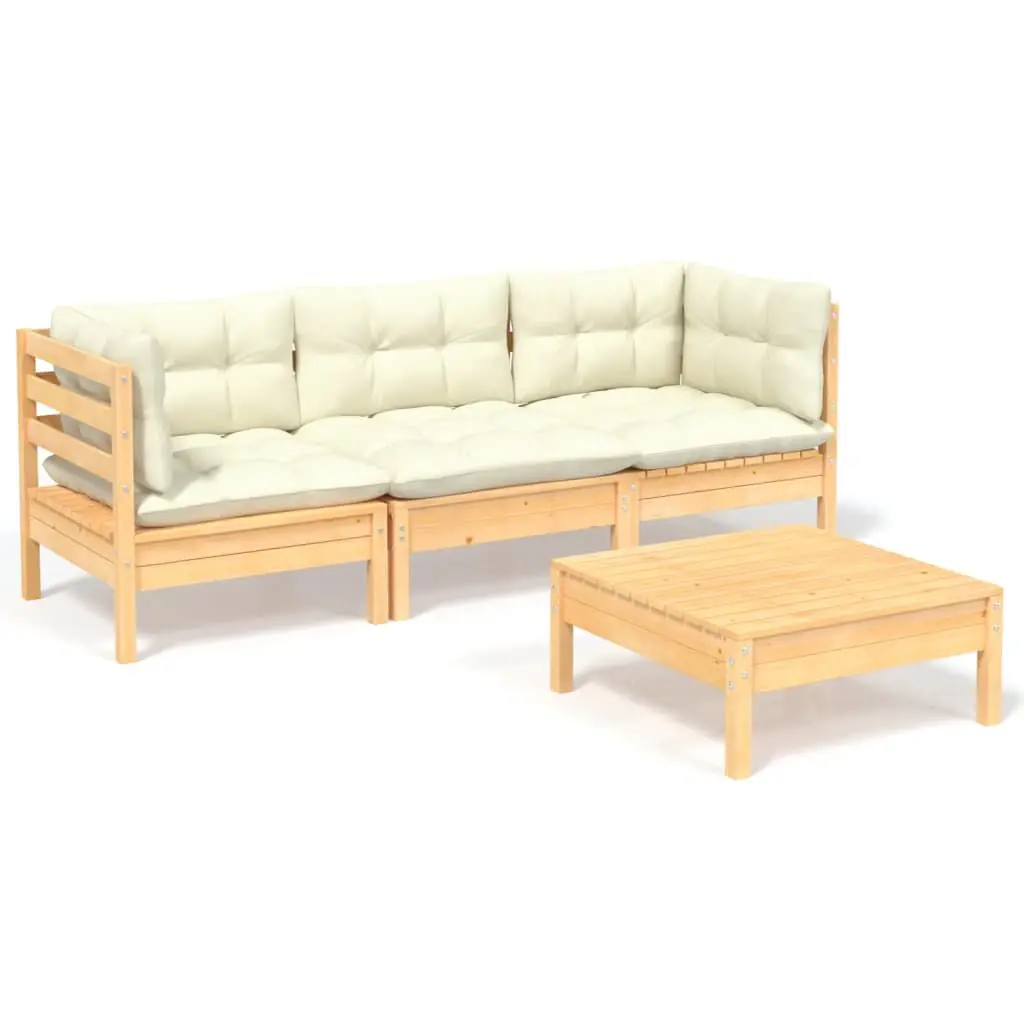 4 Piece Patio Lounge Set Cream Cushions Pinewood Outdoor Furniture