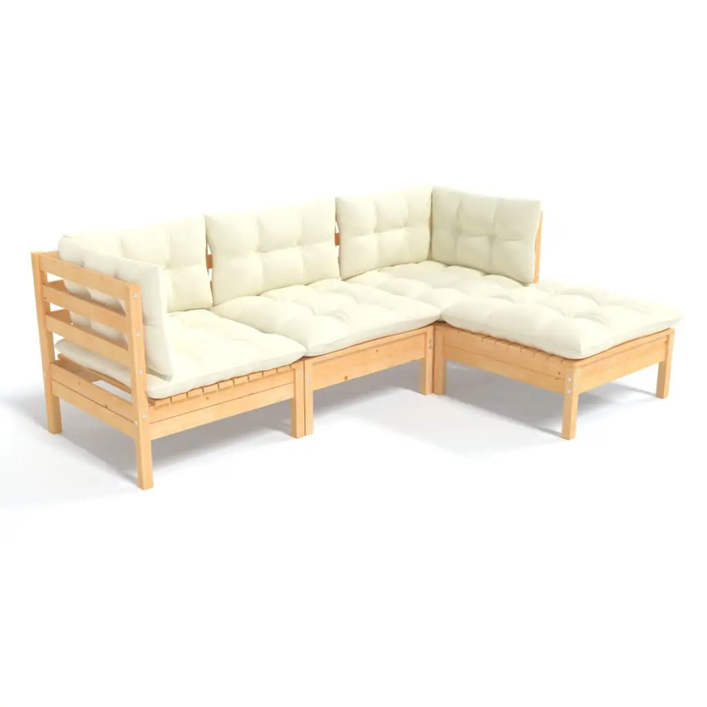 4 Piece Patio Lounge Set Cream Cushions Pinewood Outdoor Furniture
