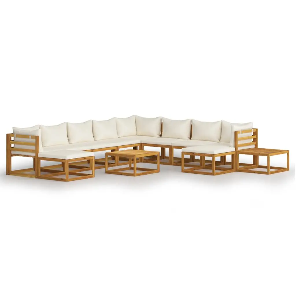 12 Piece Patio Lounge Set Cushion Cream Solid Acacia Wood Outdoor Furniture